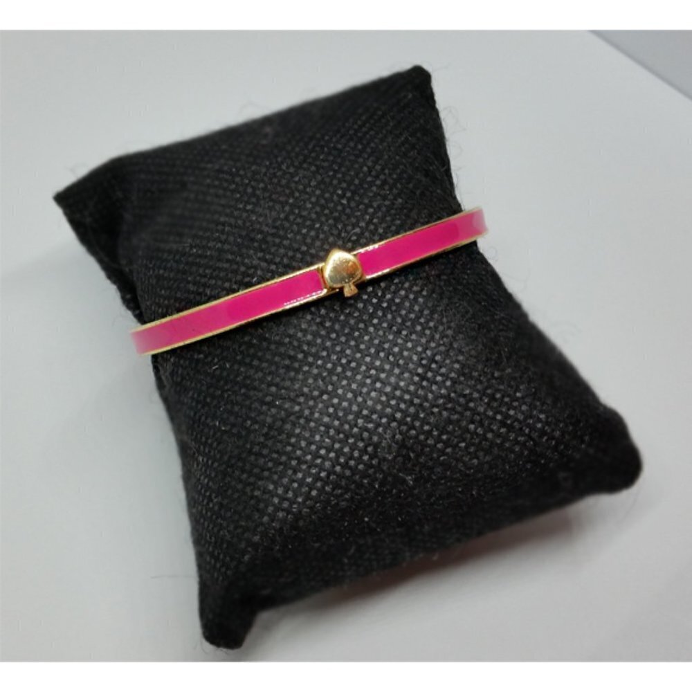 KATE Spade pink logo enamel clamp bangle skinny slim bracelet layering stackable
